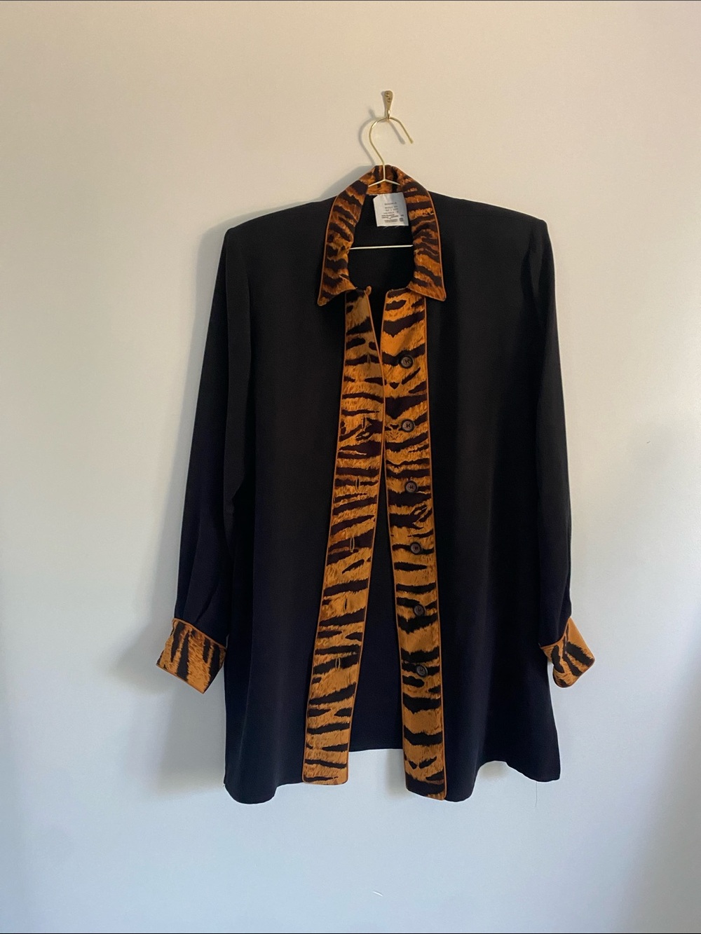 ‘80s Silk Crêpe Tiger Trim Tunic Mini Dress - Picture 12 of 16